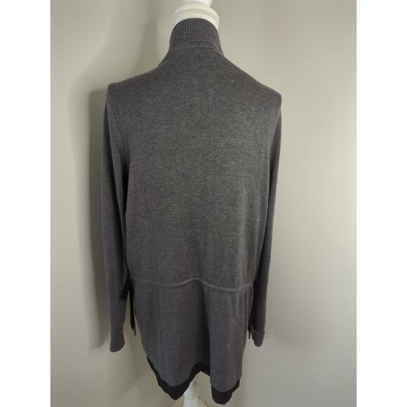 WHBM mixed media long tie waist neutral sweater zip up jacket - Picture 6 of 10